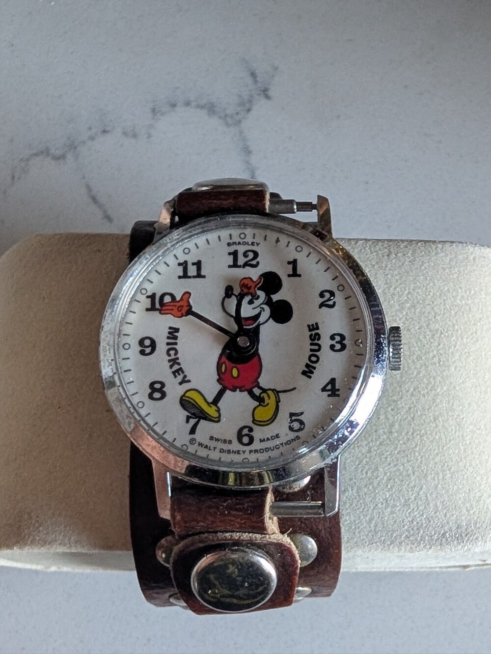 Disney Mickey Mouse Men's Watch with Brown Strap and Silver Case